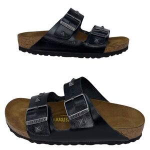 Birkenstock Arizona Studded Black Leather Sandals EU 37 US 6 Narrow Punk Rare